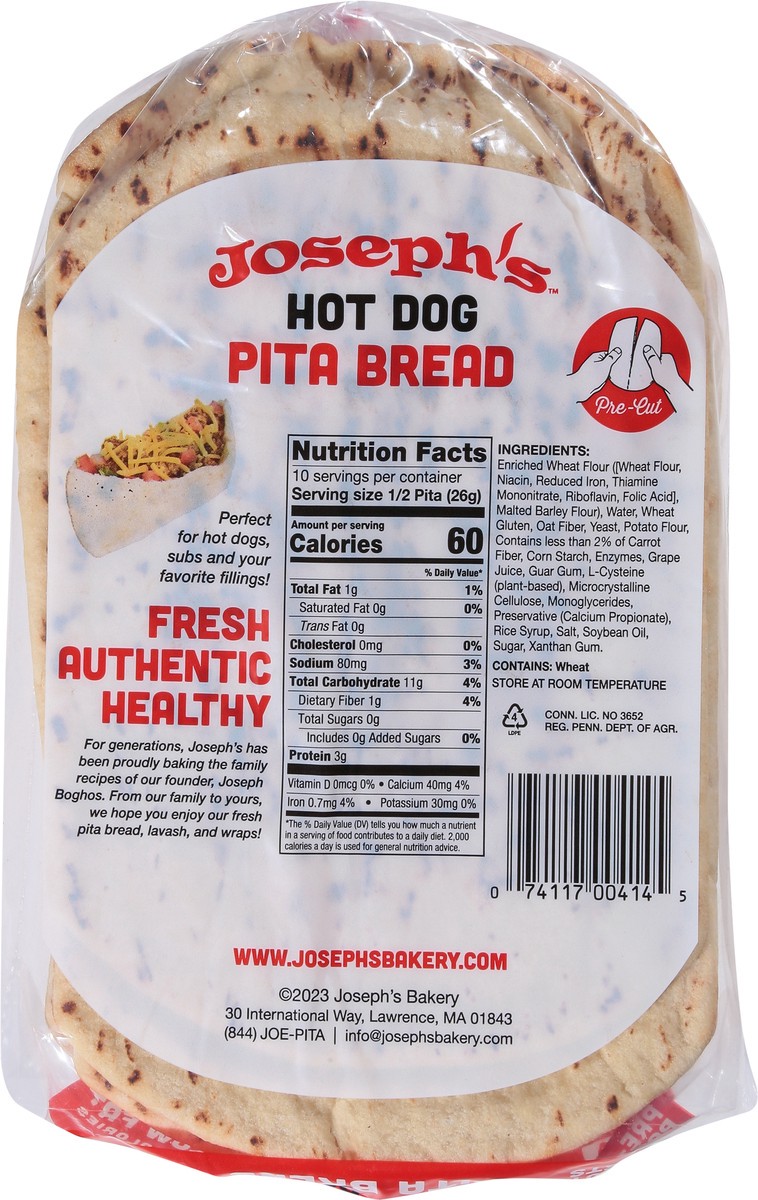 slide 3 of 9, Joseph's Joseph''s Hot Dog Pita Bread, 1 Pack, 5 Count, 10 ct