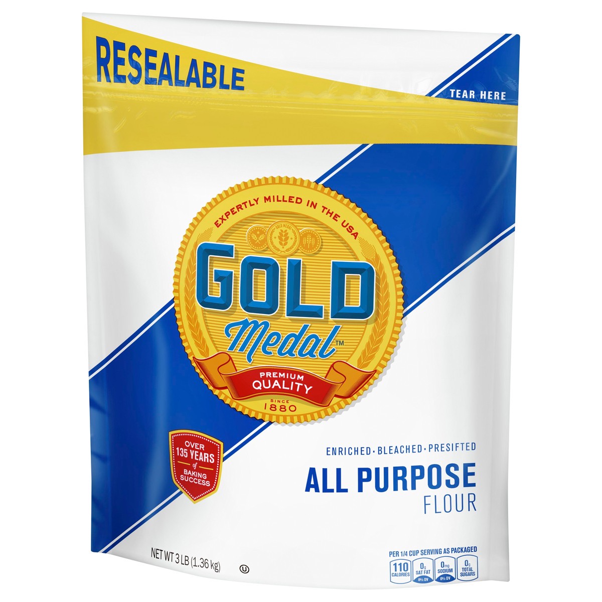 slide 9 of 9, Gold Medal All Purpose Flour, Baking Flour, 3 lb Resealable Bag, 48 oz