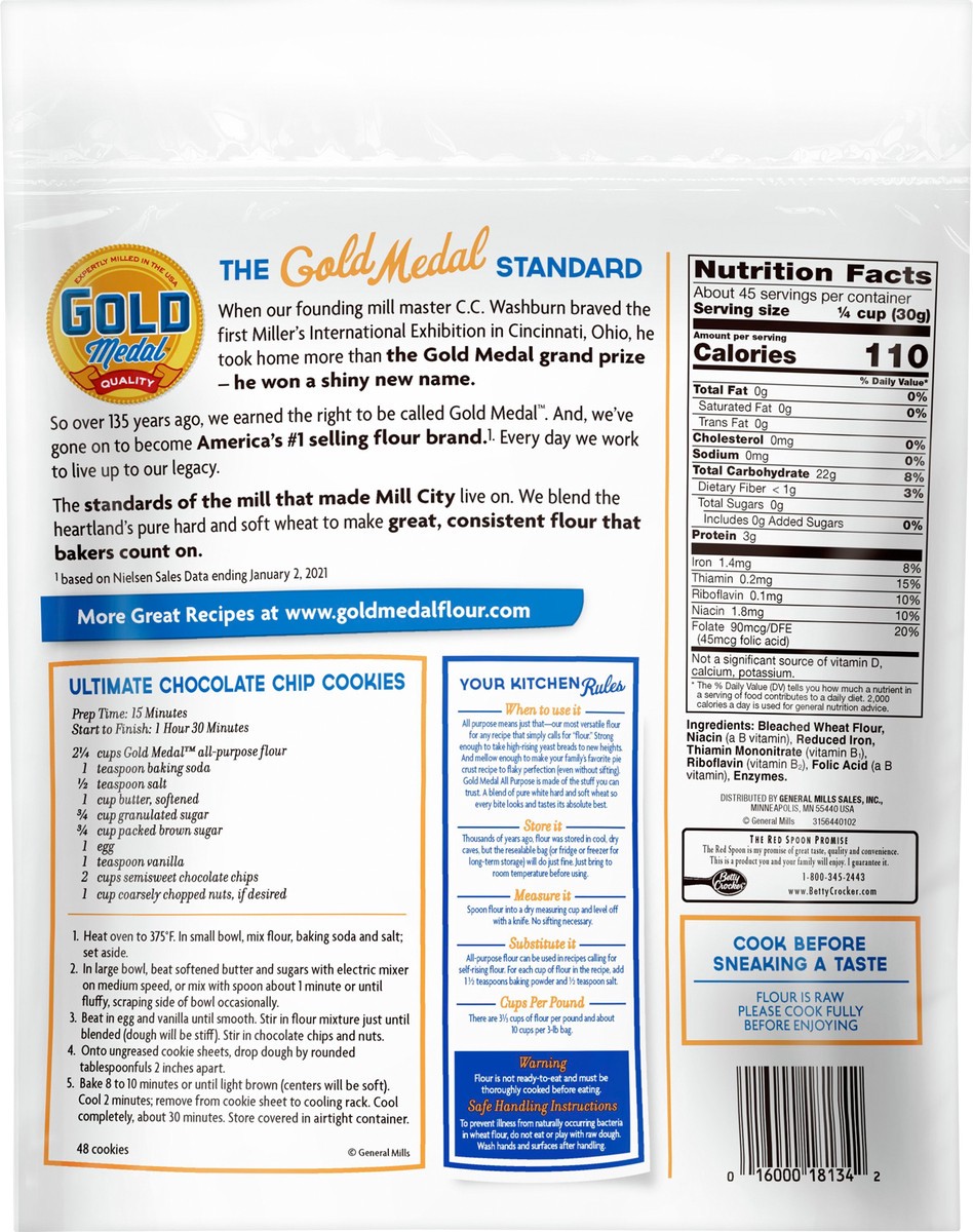 slide 4 of 9, Gold Medal All Purpose Flour, Baking Flour, 3 lb Resealable Bag, 48 oz