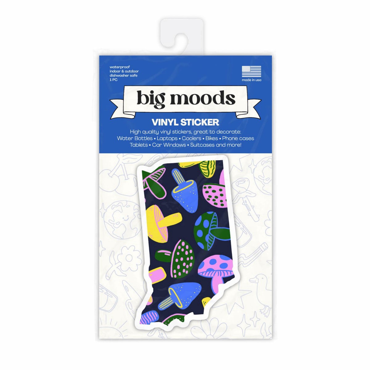 slide 1 of 1, Big Moods Indiana Mushroom Sticker, 1 ct