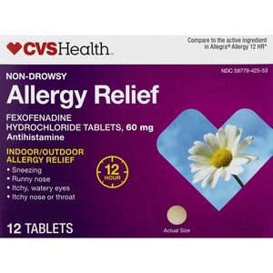 slide 1 of 1, CVS Health Non-Drowsy 12Hr Allergy Relief Fexofenadine Hcl 60Mg, 12 Ct, 1 ct