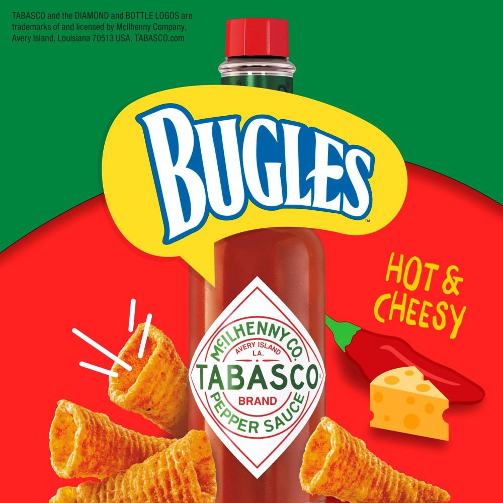 slide 5 of 6, Bugles Tabasco Flavored Crispy Corn Snacks, 7.5 oz