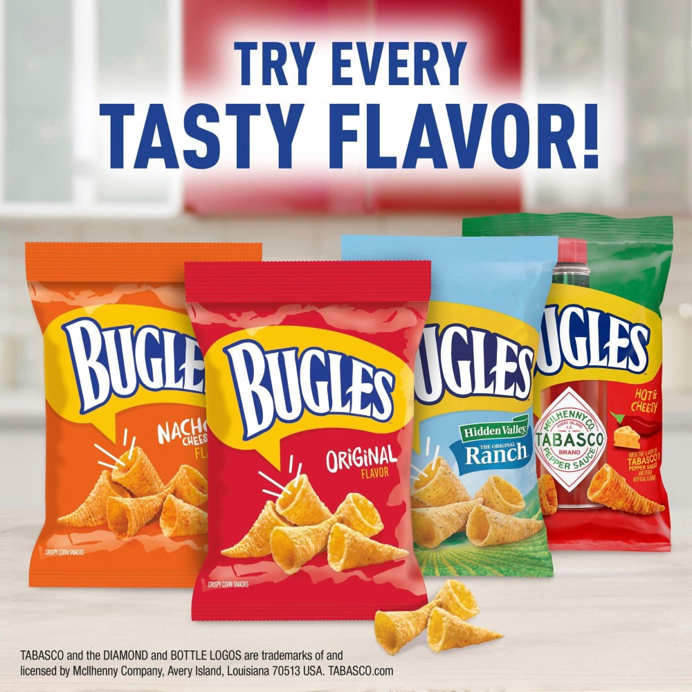 slide 6 of 6, Bugles Tabasco Flavored Crispy Corn Snacks, 7.5 oz