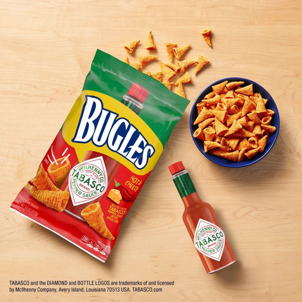 slide 2 of 6, Bugles Tabasco Flavored Crispy Corn Snacks, 7.5 oz