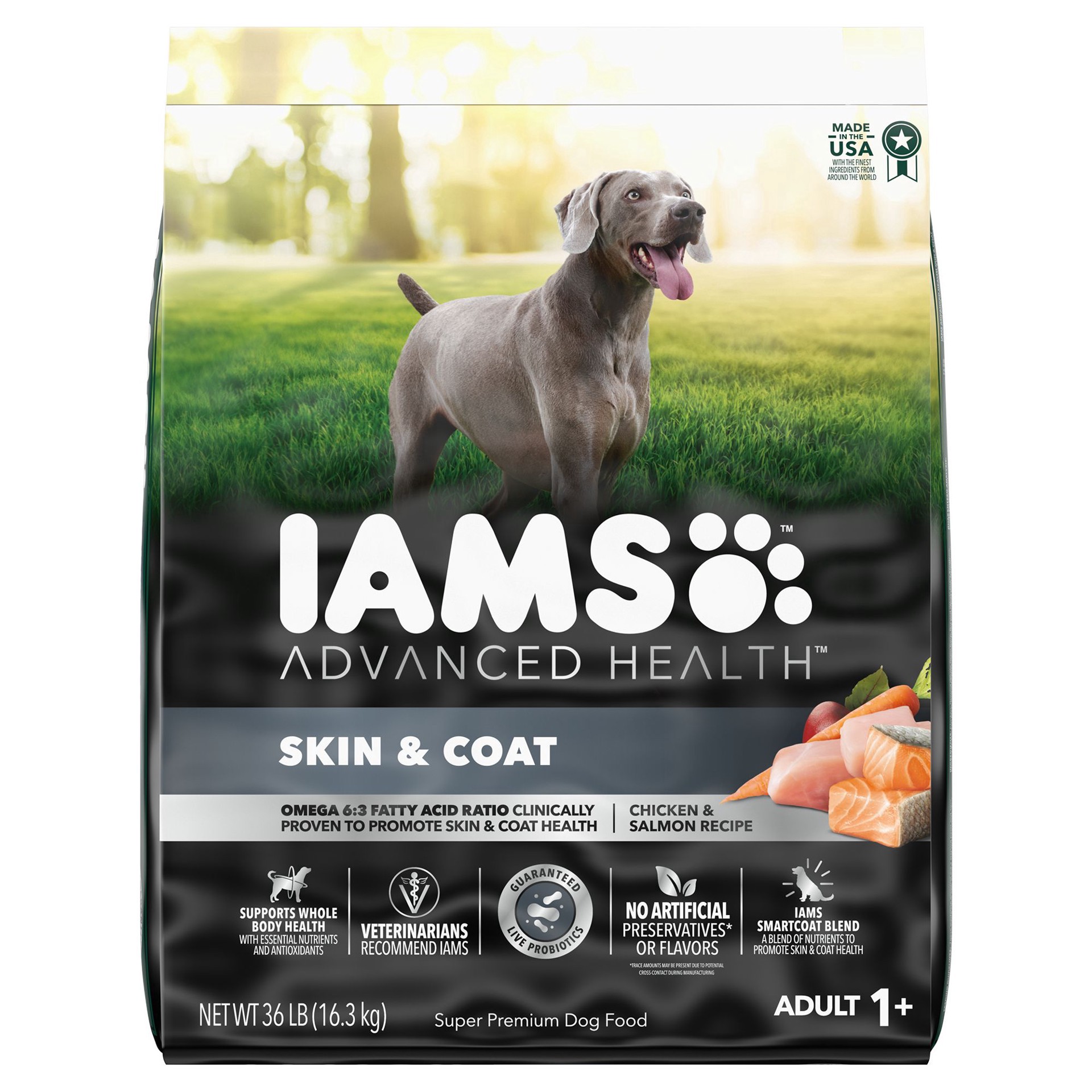 slide 1 of 1, IAMS Advanced Health Adult 1+ Skin & Coat Super Premium Chicken & Salmon Recipe Dog Food 36 lb, 36 lb
