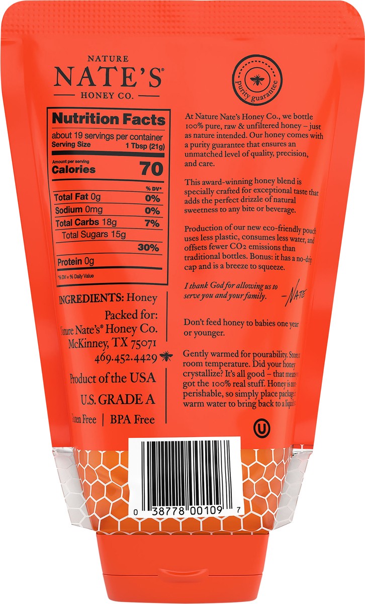 slide 8 of 9, Nature Nate's Honey Co. Nature Nate's 100% Pure Raw & Unfiltered Honey Squeeze Pouch, 14 oz