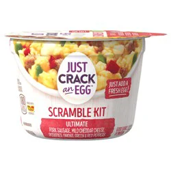 Just Crack an Egg Ultimate Scramble Breakfast Bowl Kit with Pork Sausage, Mild Cheddar Cheese, Potatoes, Onions, and Green and Red Peppers, 3 oz. Cup