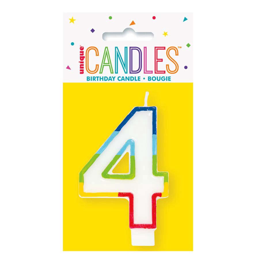 slide 1 of 1, unique Rainbow Border Number 4 Birthday Candle, 3.25 in