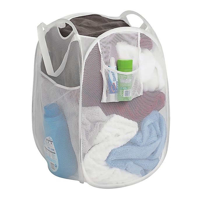 slide 1 of 1, Simply Essential Mesh Pop-Up Hamper - White, 1 ct