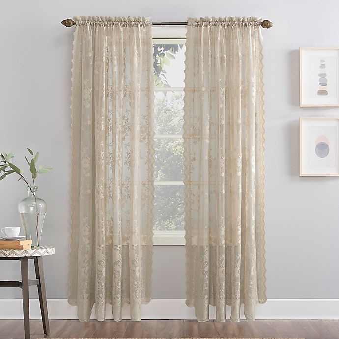 slide 1 of 1, No. 918 Alison Floral Lace Rod Pocket Window Curtain Panel - Stone, 95 in