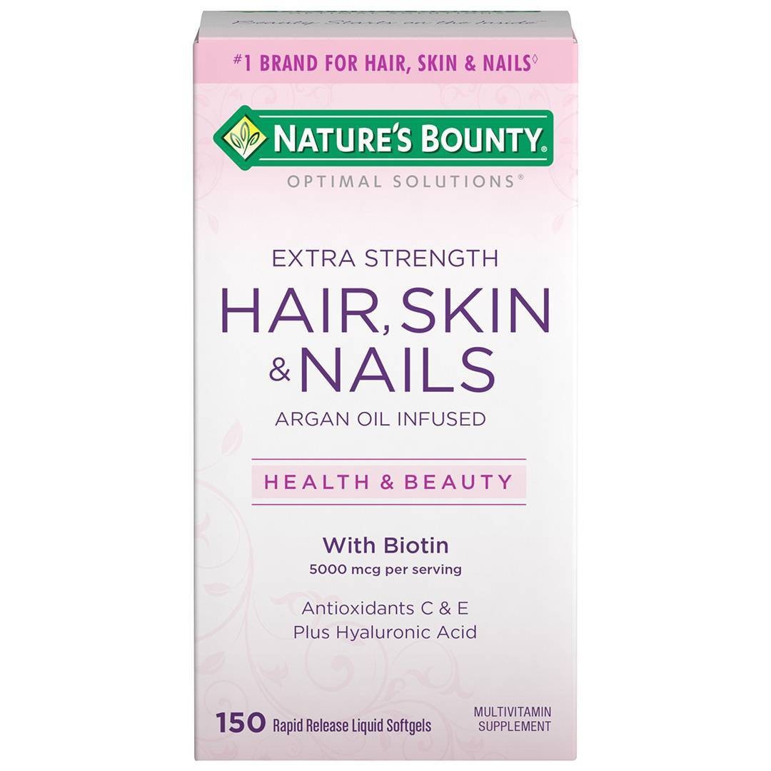 slide 1 of 6, Nature's Bounty Optimal Solutions Extra Strength Hair, Skin and Nails Softgels with Biotin - 150ct, 150 ct