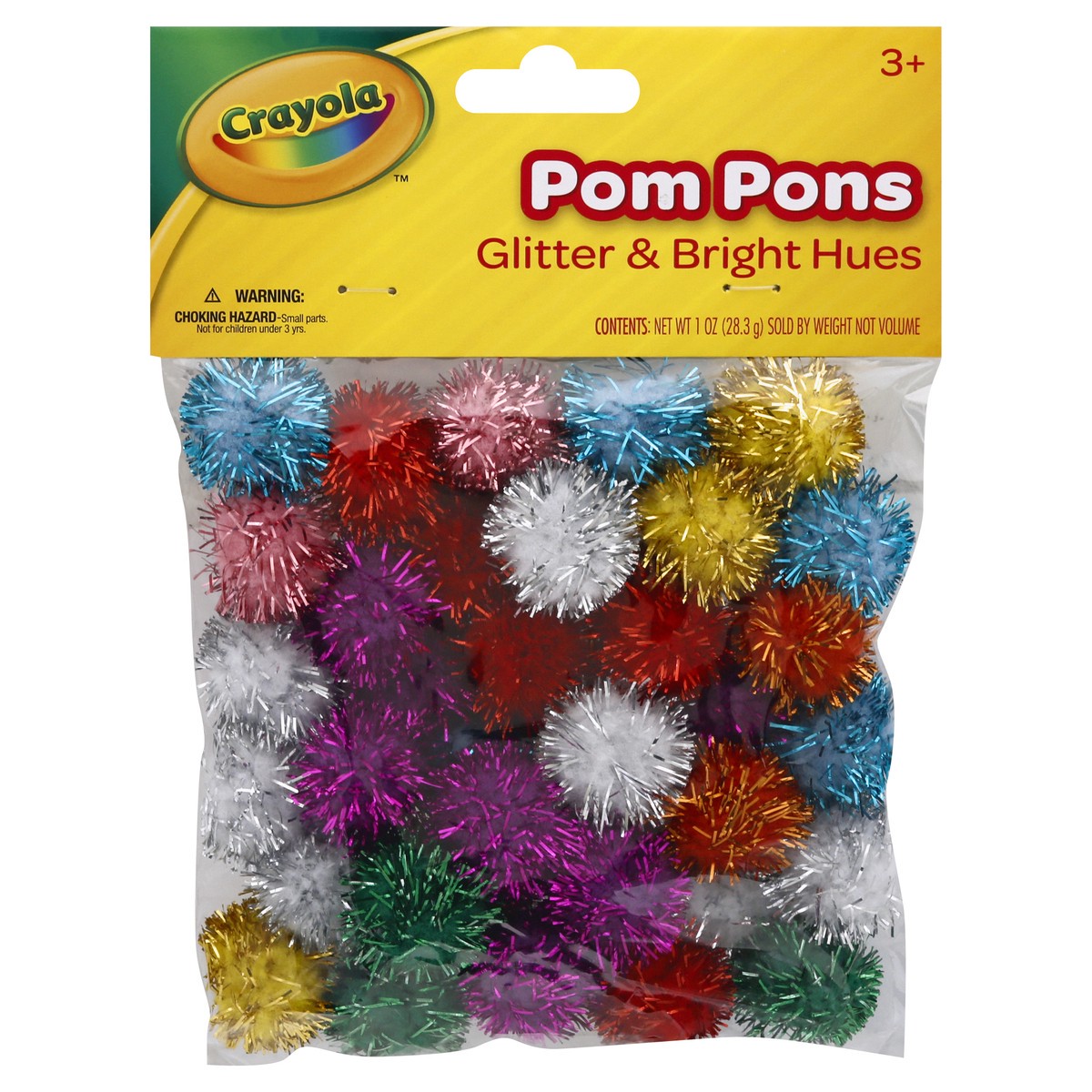 slide 1 of 9, Crayola Glitter & Bright Hues 3+ Pom Pons 1 oz, 1 ct