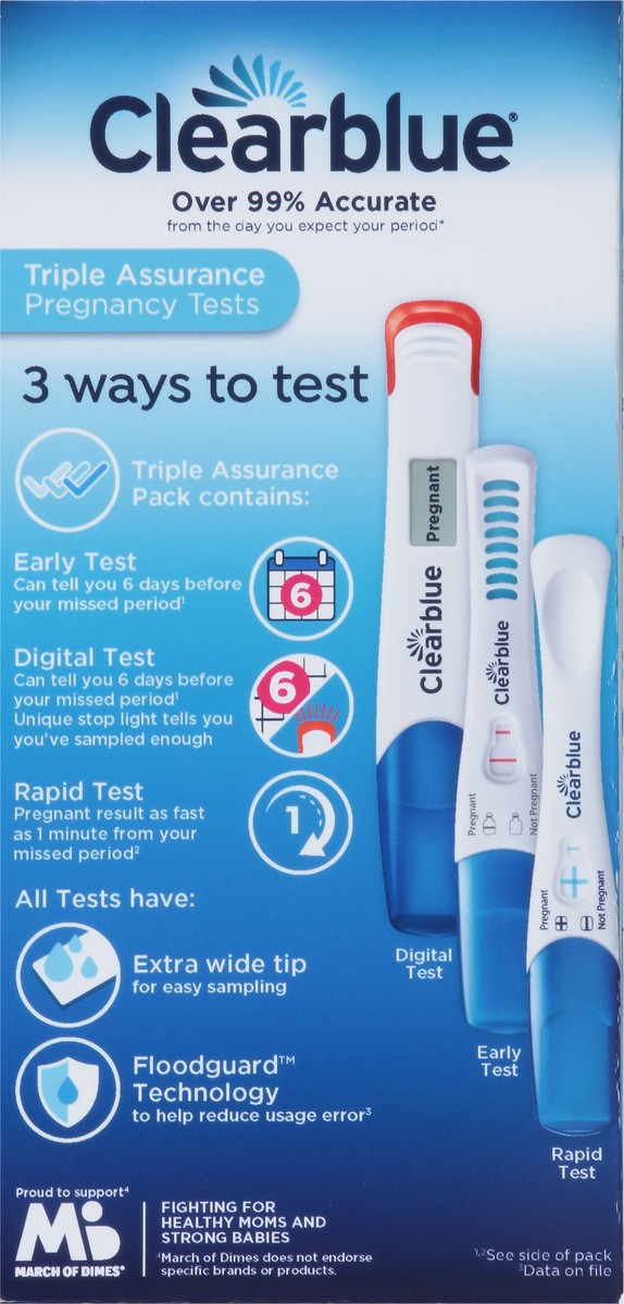 slide 6 of 13, Clearblue Triple Assurance Pregnancy Test Kit, Home Pregnancy Tests, 3 Ways to Test, Results 6 Days Sooner, hCG Hormone Pregnancy Test, Great for Pregnancy Announcement, 3 Ct, 3 ct