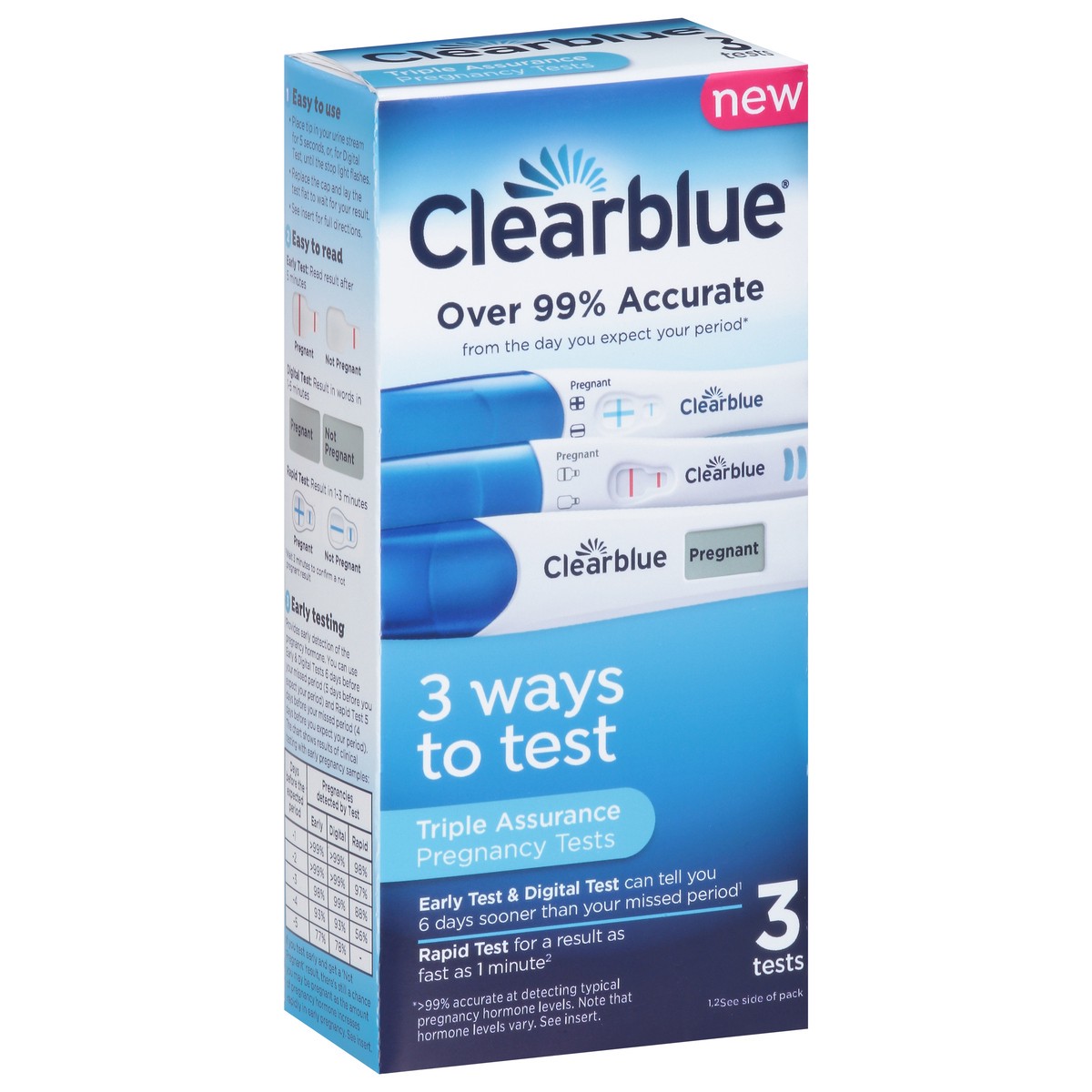 slide 2 of 13, Clearblue Triple Assurance Pregnancy Test Kit, Home Pregnancy Tests, 3 Ways to Test, Results 6 Days Sooner, hCG Hormone Pregnancy Test, Great for Pregnancy Announcement, 3 Ct, 3 ct
