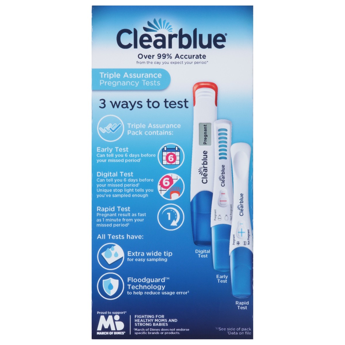 slide 7 of 13, Clearblue Triple Assurance Pregnancy Test Kit, Home Pregnancy Tests, 3 Ways to Test, Results 6 Days Sooner, hCG Hormone Pregnancy Test, Great for Pregnancy Announcement, 3 Ct, 3 ct