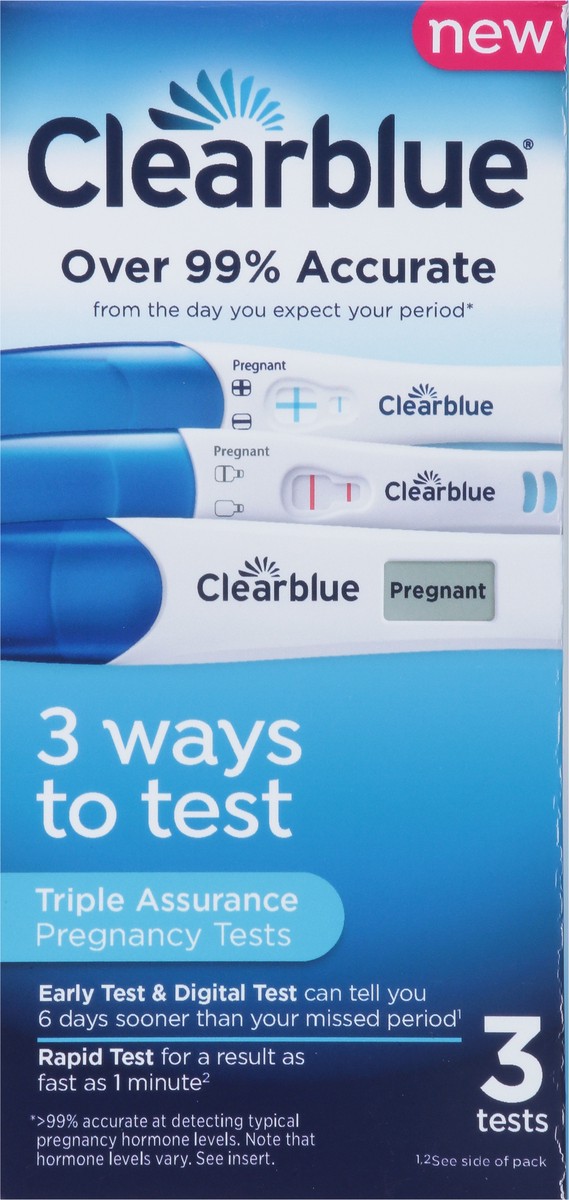 slide 13 of 13, Clearblue Triple Assurance Pregnancy Test Kit, Home Pregnancy Tests, 3 Ways to Test, Results 6 Days Sooner, hCG Hormone Pregnancy Test, Great for Pregnancy Announcement, 3 Ct, 3 ct