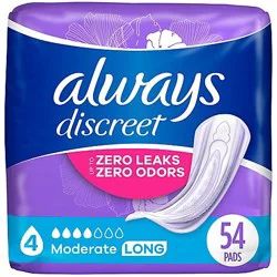 Always Discreet Moderate Long Incontinence Pads Up To 100% Leak Free - 54 Count