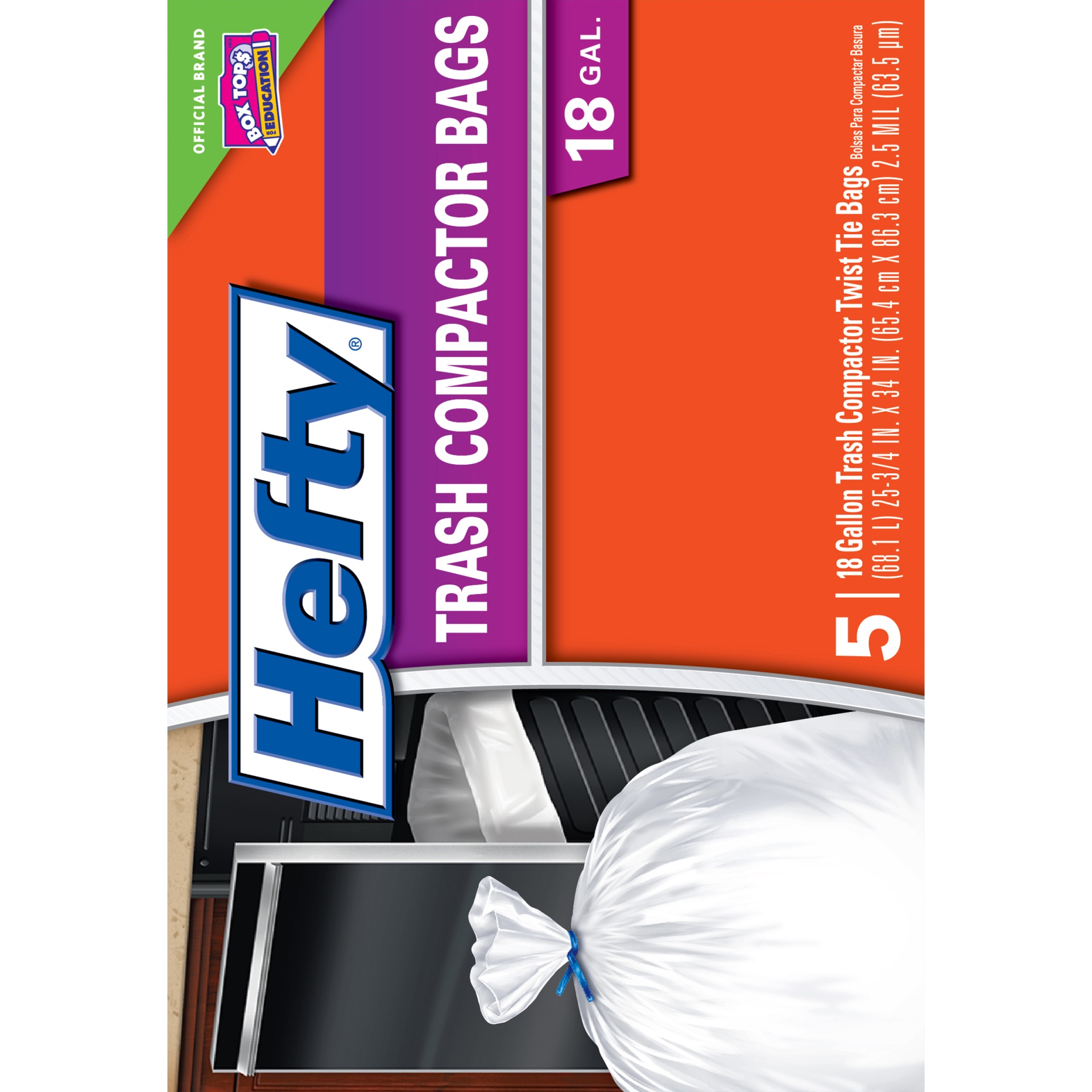 slide 2 of 2, Hefty 18 Gallon Trash Compactor Bags With Twist Ties, 5 ct
