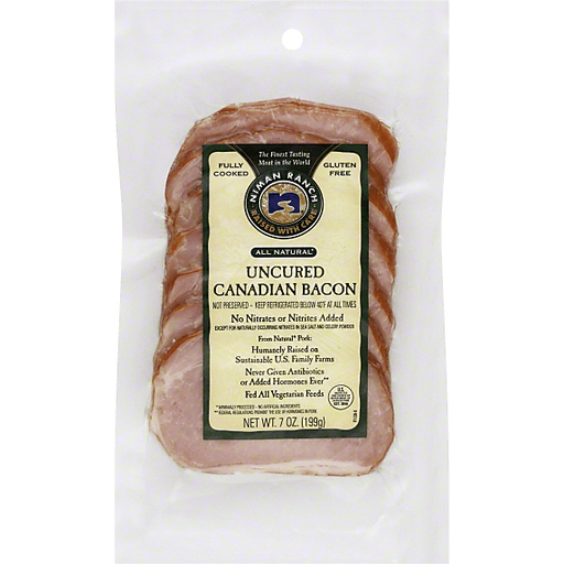 slide 3 of 3, Niman Ranch Fully Cooked Uncured Canadian Bacon, 7 oz