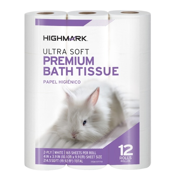 slide 1 of 1, Highmark Ultra Soft 2-Ply Toilet Paper, 165 Sheets Per Roll, Pack Of 12 Rolls, 12 ct
