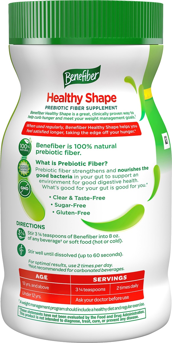 slide 5 of 7, Benefiber Healthy Shape Taste-Free Fiber Supplement Powder, 17.6 oz