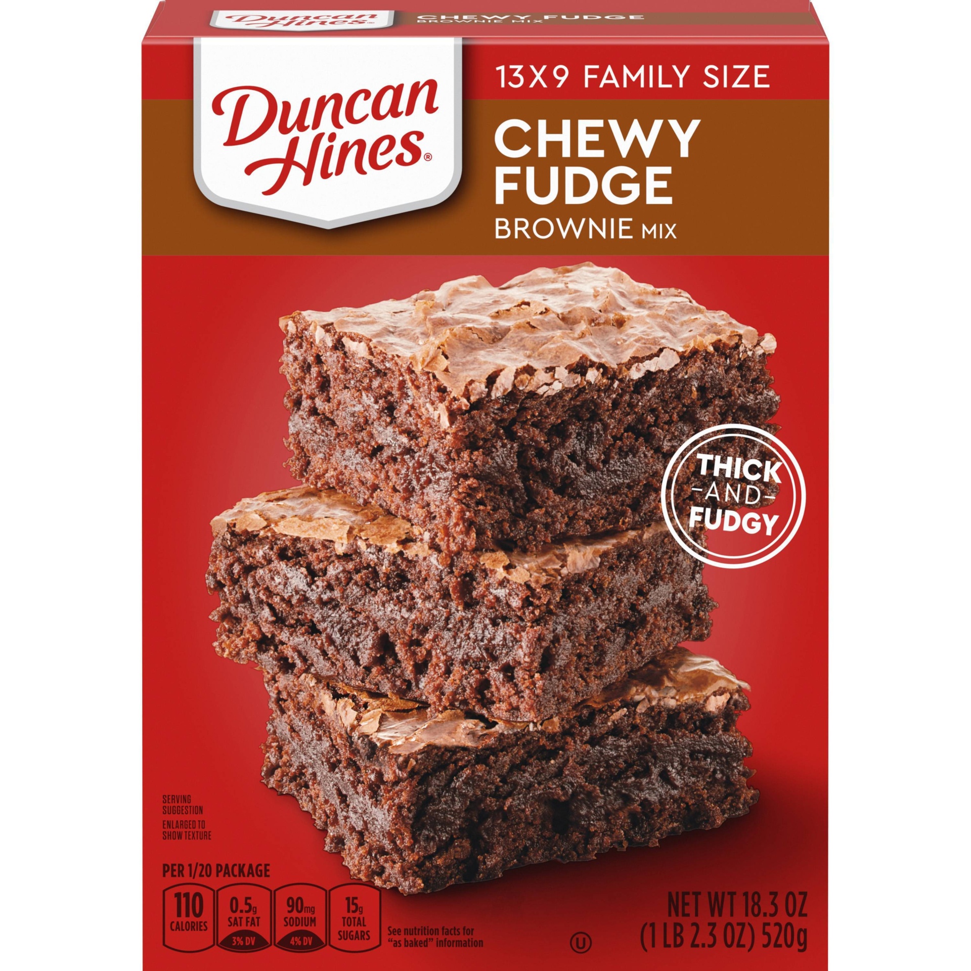 slide 1 of 6, Duncan Hines Brownie Mix Chewy Fudge Family Size, 19.95 oz