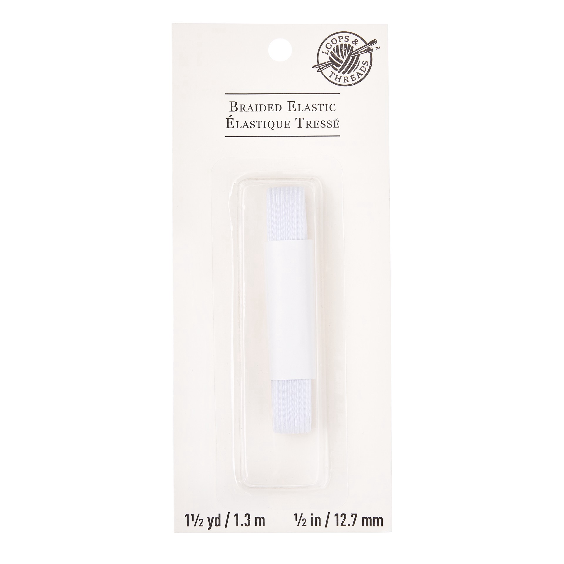 slide 2 of 3, 1/2" White Braided Elastic By Loops & Threads, 1/2 in x 1.5 yd