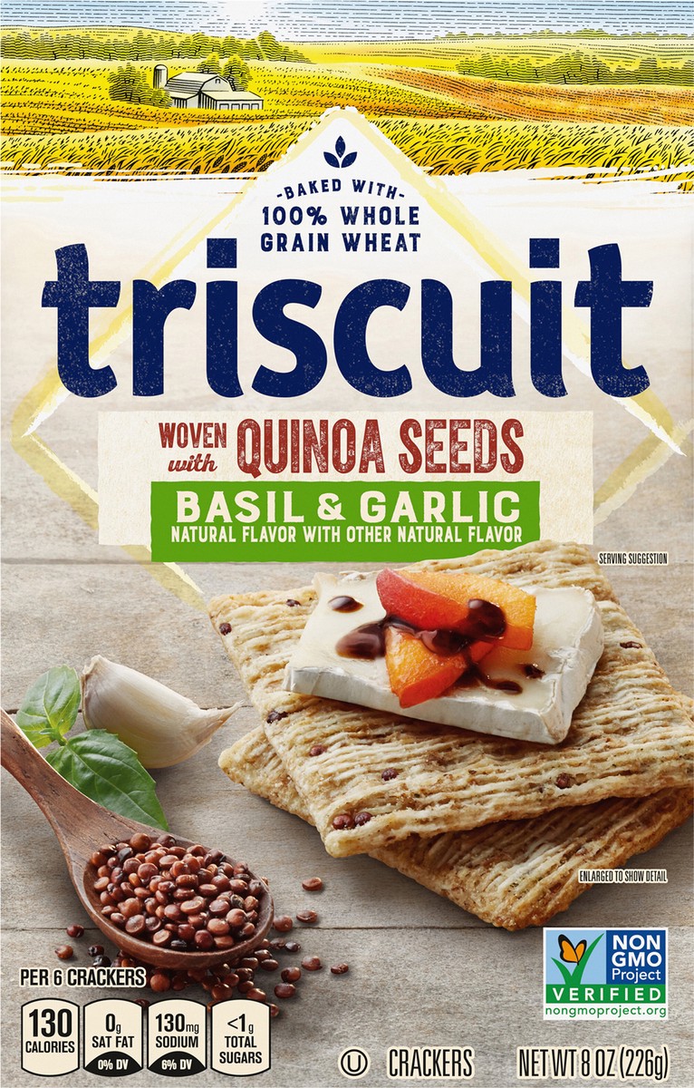 slide 6 of 9, Triscuit Basil & Garlic With Quinoa Seeds Whole Wheat Crackers, 8 oz, 8 oz