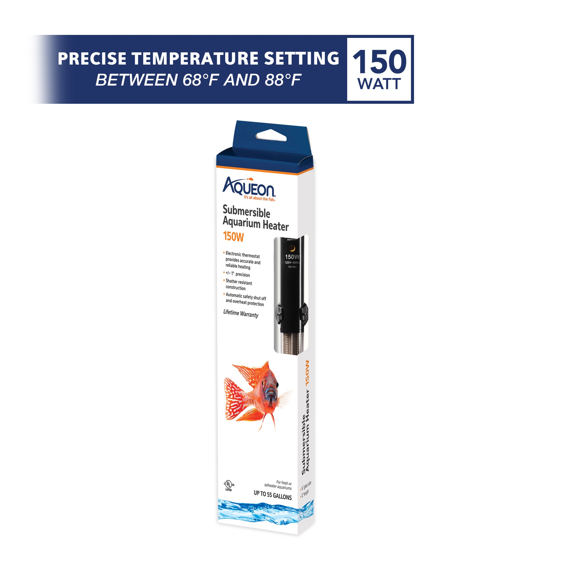 slide 6 of 10, Aqueon Submersible Aquarium Heater, 150 Watts, Up to 55 Gallons, 150w