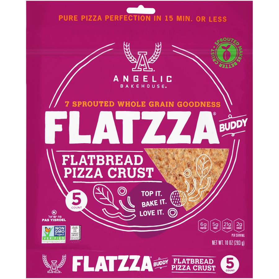 slide 1 of 7, Angelic Bakehouse Flatzza Buddy Sprouted Mash 7-grain Flatbread, 10 oz