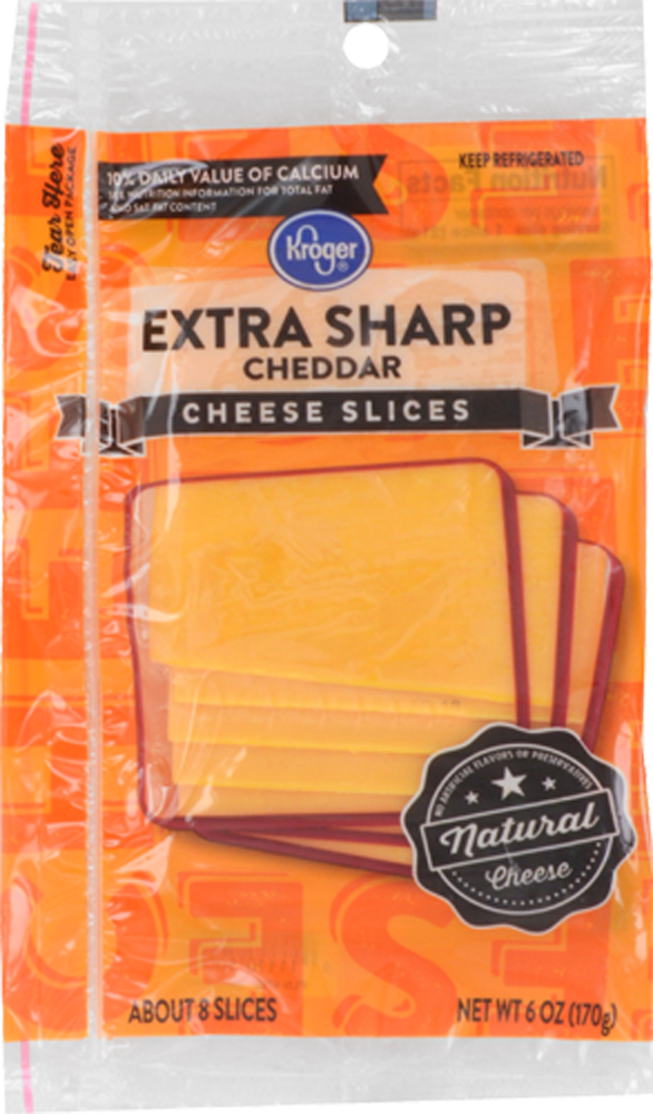 slide 1 of 1, Kroger Extra Sharp Cheddar Cheese Slices, 8 ct; 6 oz