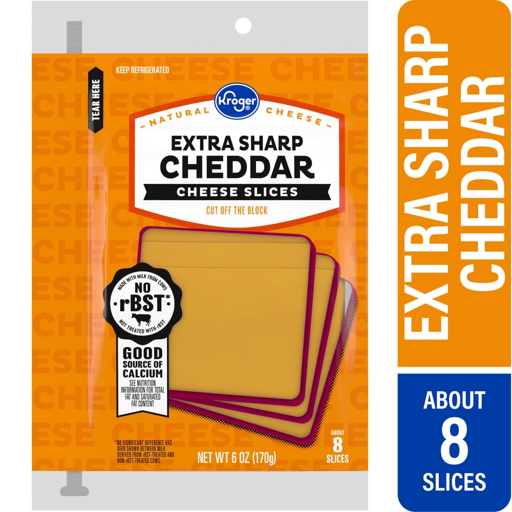 slide 1 of 4, Kroger Extra Sharp Cheddar Cheese Slices, 8 ct; 6 oz