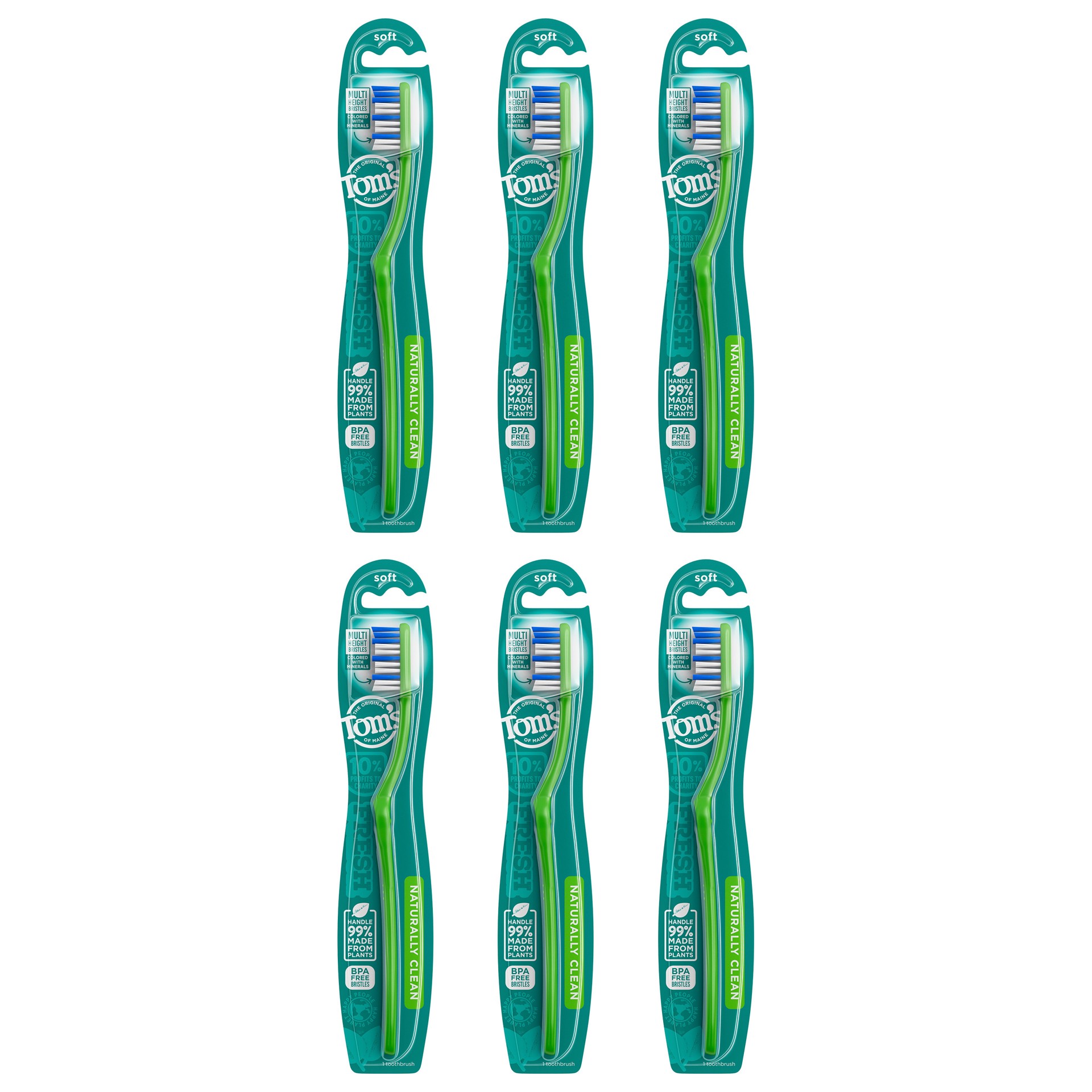 slide 1 of 4, Tom's of Maine Naturally Clean Toothbrush, Soft, 6-Pack, 1 ct