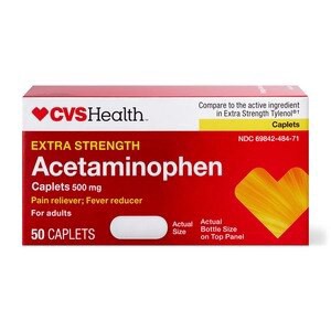 slide 1 of 1, CVS Health Extra Strength Acetaminophen Pain Reliever & Fever Reducer 500 Mg Caplets, 50 Ct, 50 ct