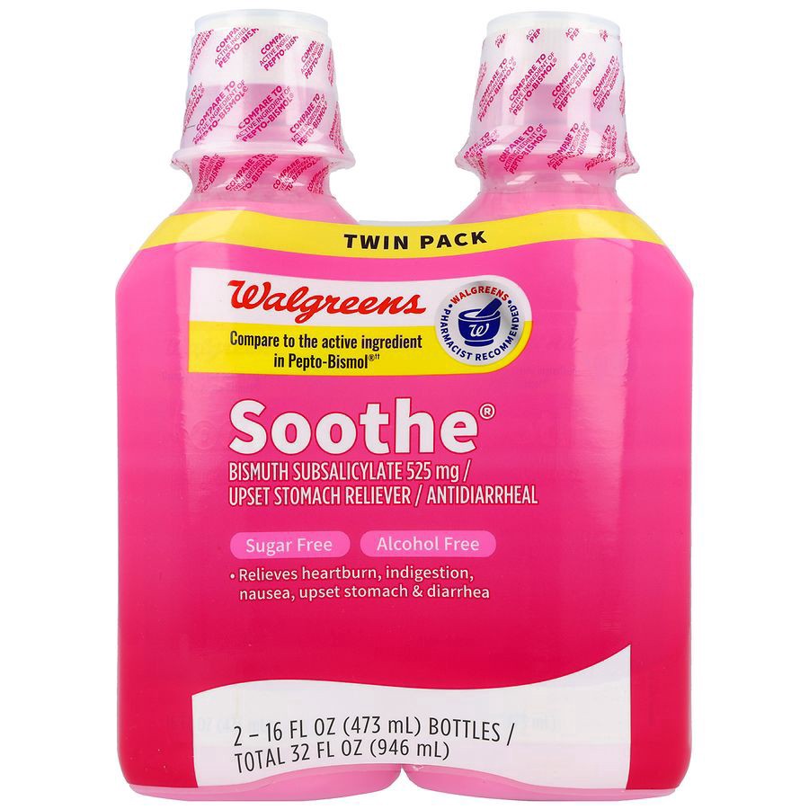 slide 1 of 5, Walgreens Soothe Bismuth Subsalicylate 525 mg Liquid, Twin Pack Original, 16 fl oz x 2 ct