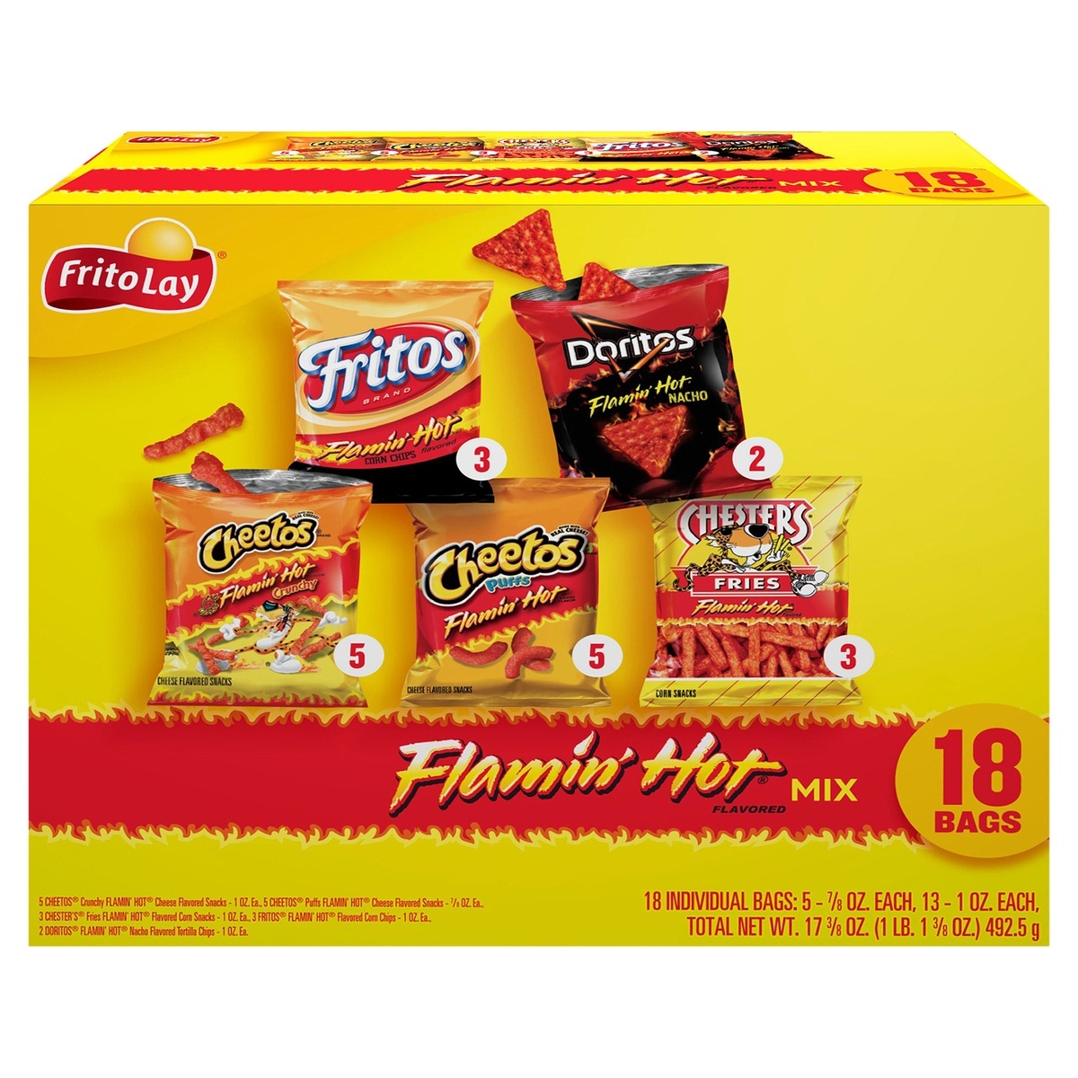 slide 1 of 11, Frito-Lay Flamin' Hot Mix Snacks Variety Pack, 18 ct