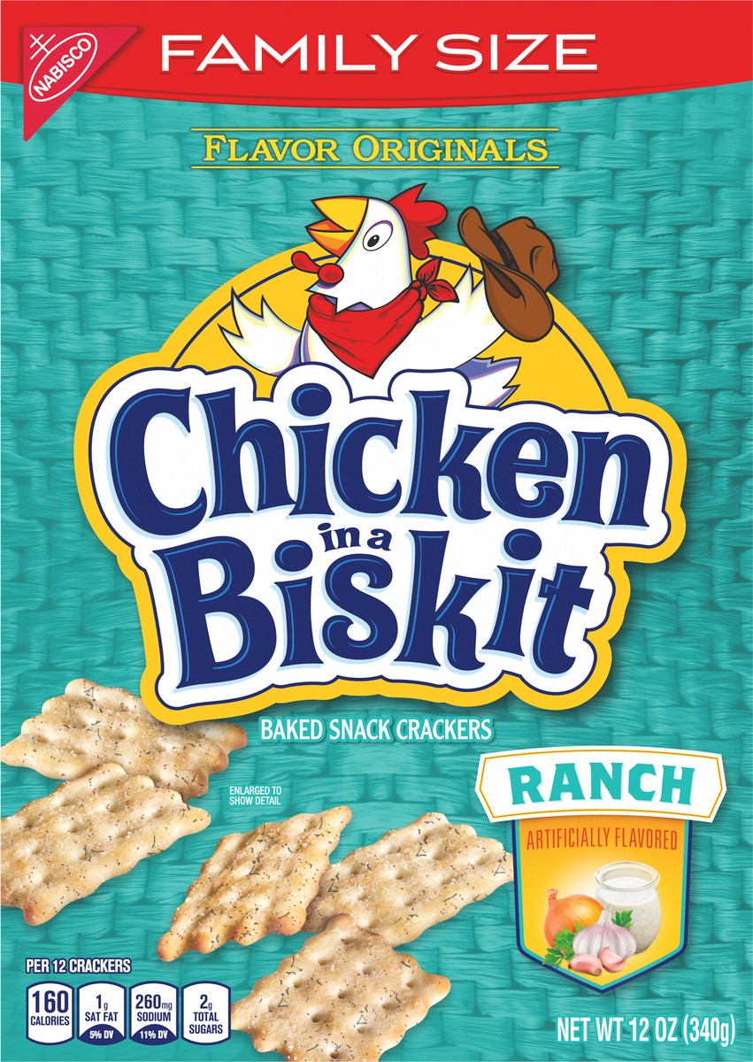 slide 9 of 9, Chicken in a Biskit Ranch Baked Snack Crackers Family Size 12 oz, 12 oz
