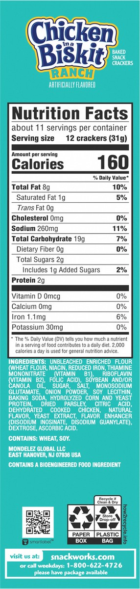 slide 8 of 9, Chicken in a Biskit Ranch Baked Snack Crackers Family Size 12 oz, 12 oz