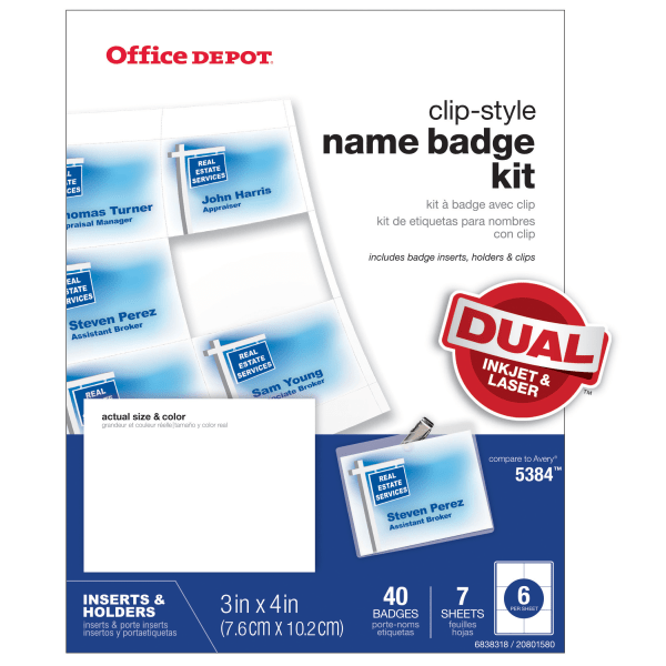 slide 1 of 2, Office Depot Brand Top-Load Name Badge Holders, Clip-Style, 3'' X 4'', Clear, Box Of 40, 40 ct