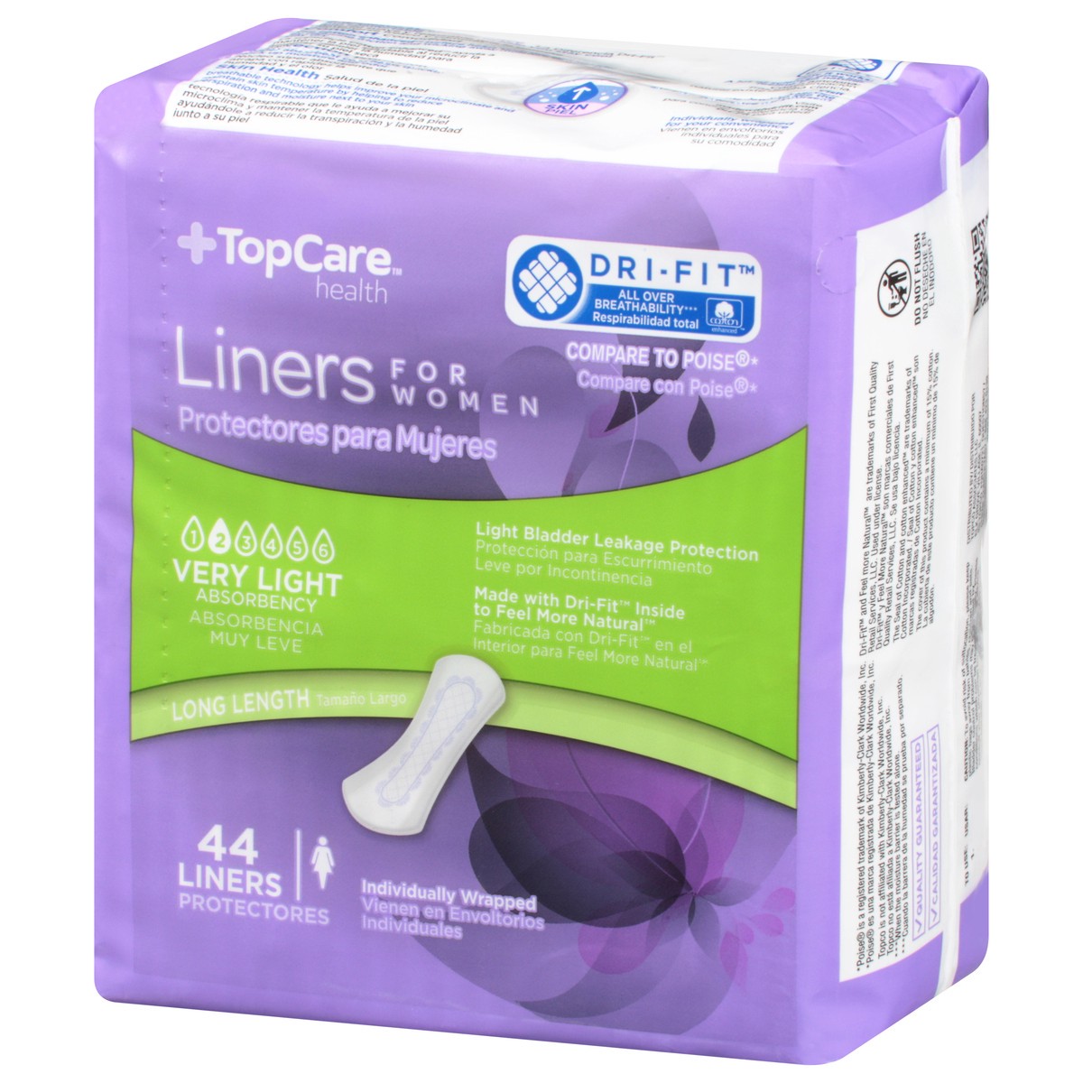 slide 7 of 9, TopCare Everyday Long Length Bladder Control Very Light Absorbency Liners for Women 44 Each, 44 ct