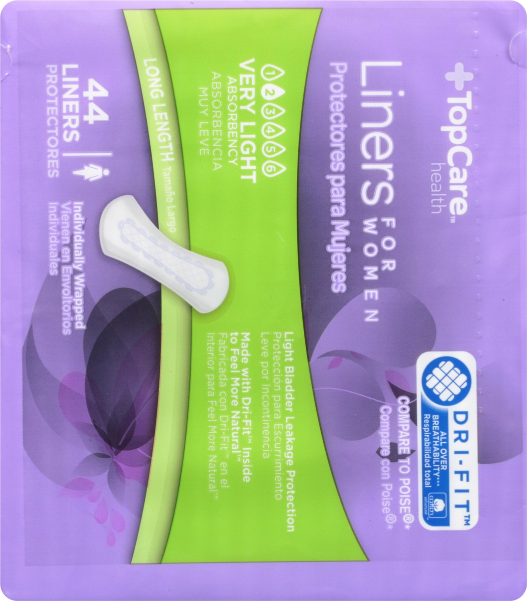 slide 2 of 9, TopCare Everyday Long Length Bladder Control Very Light Absorbency Liners for Women 44 Each, 44 ct