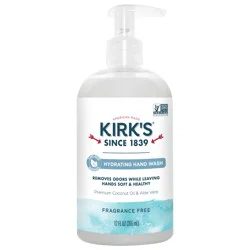 Kirk's Hydrating Hand Wash - for Men, Women & Children, Made with Coconut Oil and Aloe Vera, Non-GMO & Vegan, Fragrance Free, 12 Fl Oz.