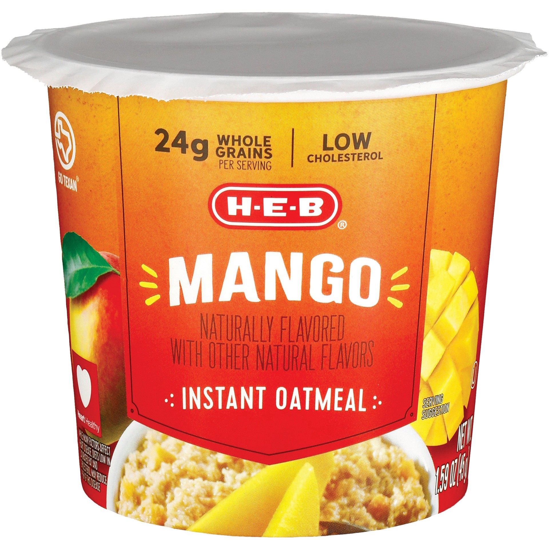 slide 1 of 1, H-E-B Mango Instant Oatmeal Cup, 1.59 oz
