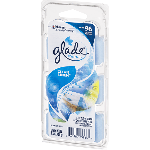 slide 3 of 9, Glade Wax Melts Clean Linen, 6 ct