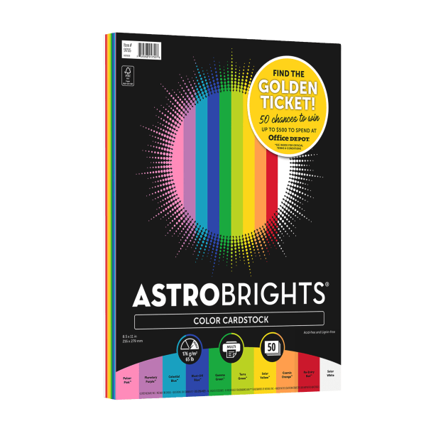 slide 1 of 1, ASTROBRIGHTS Color Card Stock, Letter Size, Assorted Colors, 50 Sheets Per Pack, 50 ct