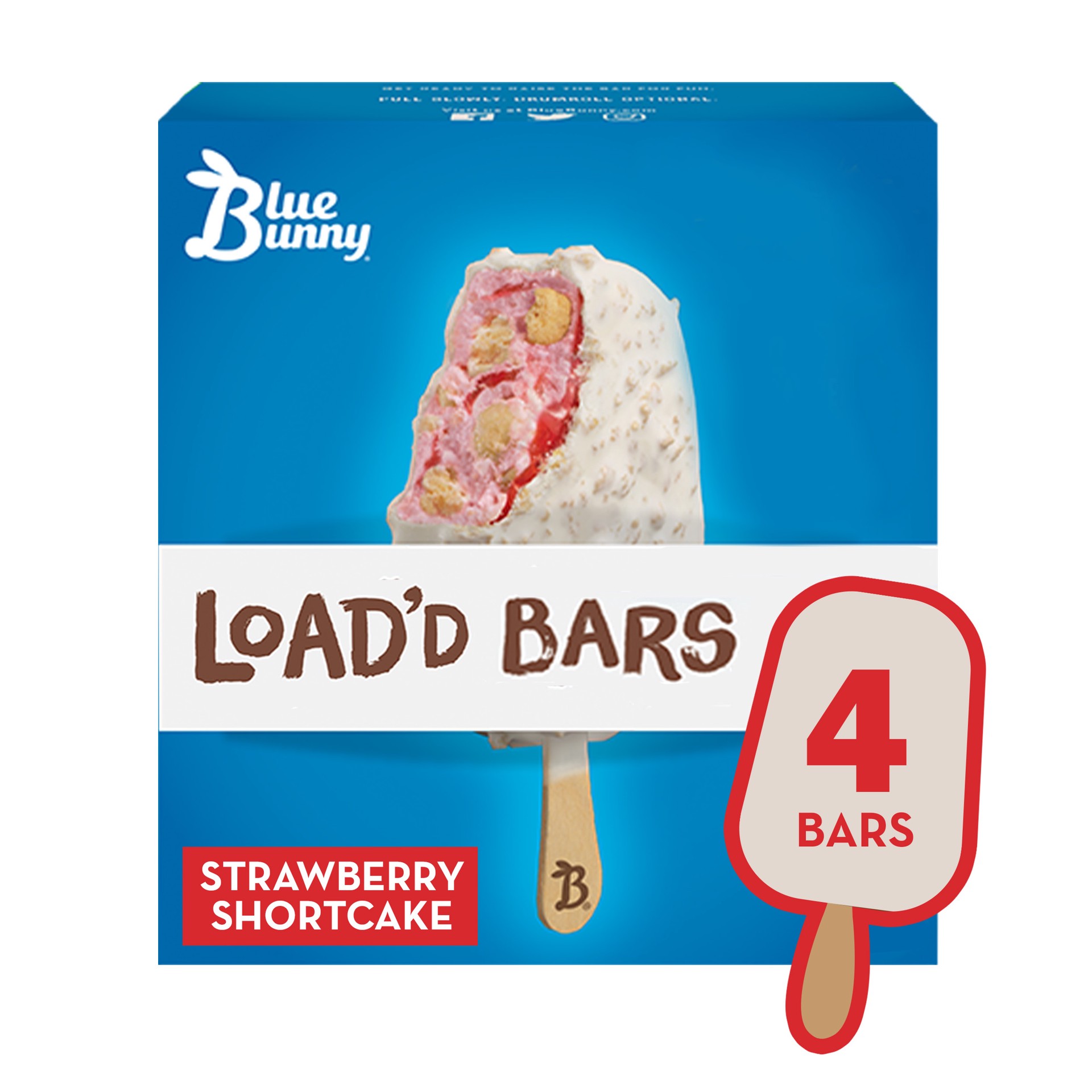 slide 1 of 5, Blue Bunny Load'd Bars Strawberry Shortcake, Frozen Dessert, 4 Pack, 4 ct; 3.35 fl oz