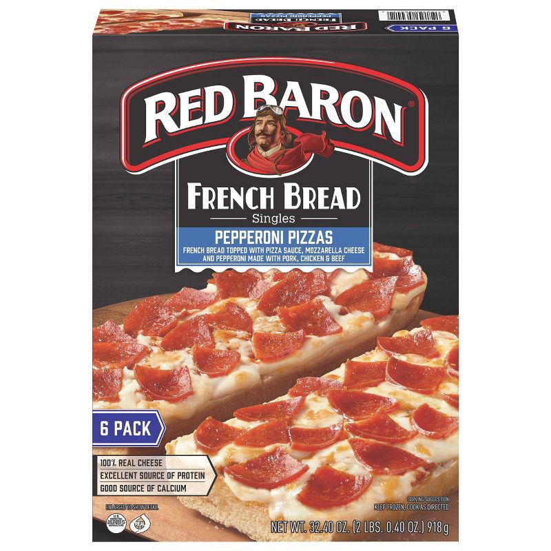 slide 1 of 9, Red Baron Pizza French Bread Singles Pepperoni Value Pack 6 Count - 32.4 Oz, 32.4 oz