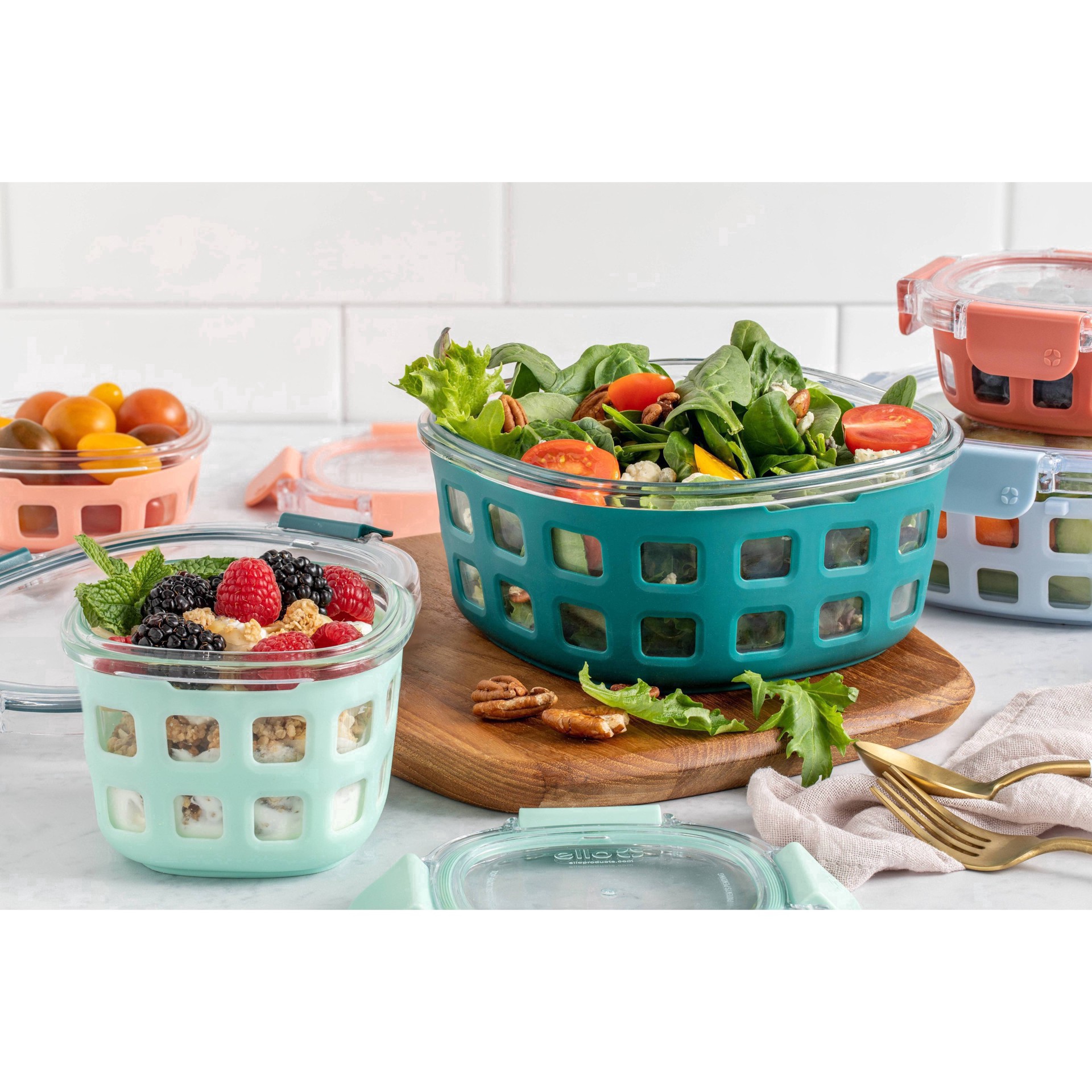 slide 15 of 21, Ello Duraglass Round Meal Prep Set, Melon, 10 ct