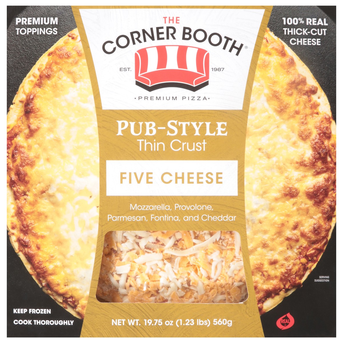 slide 4 of 13, The Corner Booth Premium Pub-Style Thin Crust Five Cheese Pizza 19.75 oz, 19.75 oz