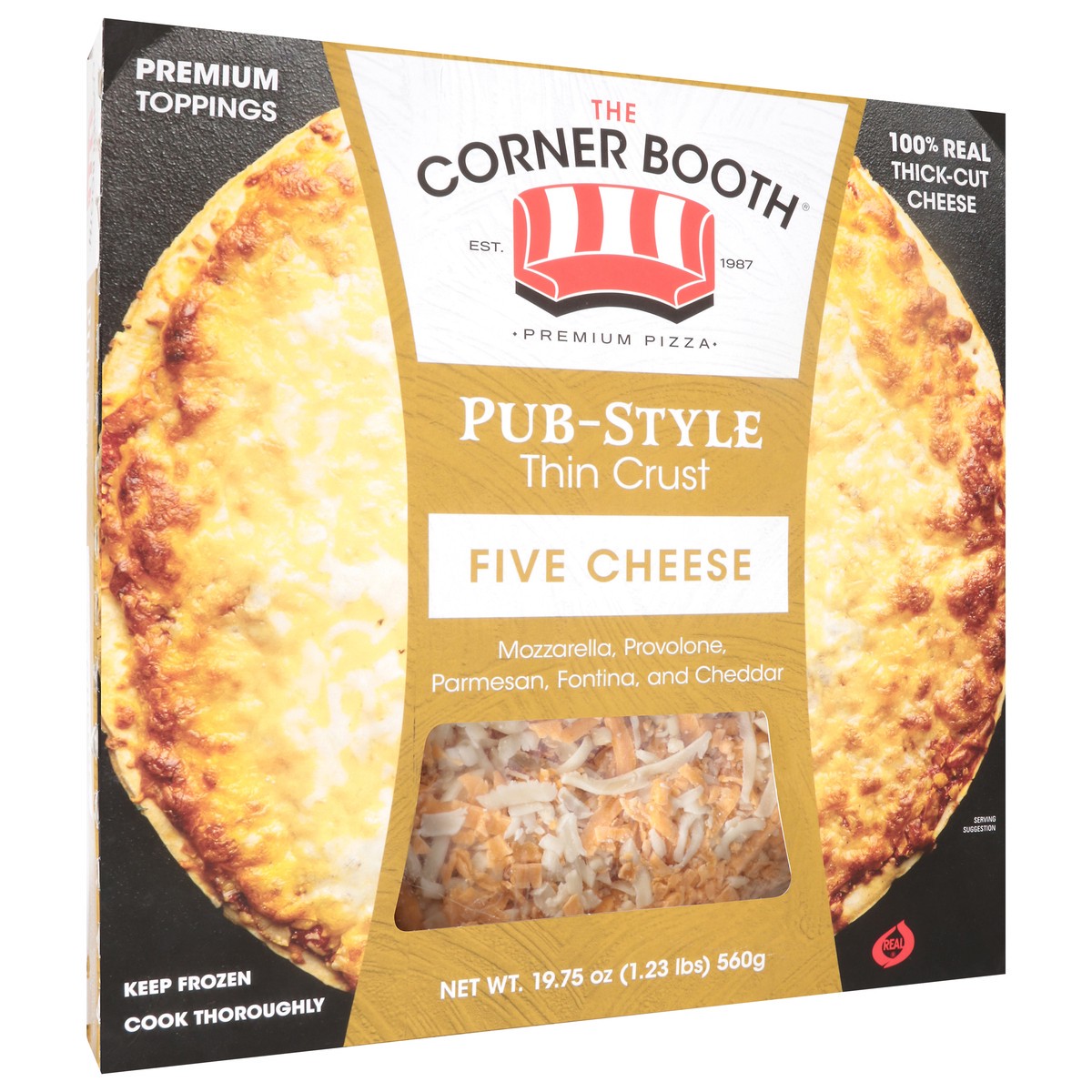 slide 3 of 13, The Corner Booth Premium Pub-Style Thin Crust Five Cheese Pizza 19.75 oz, 19.75 oz